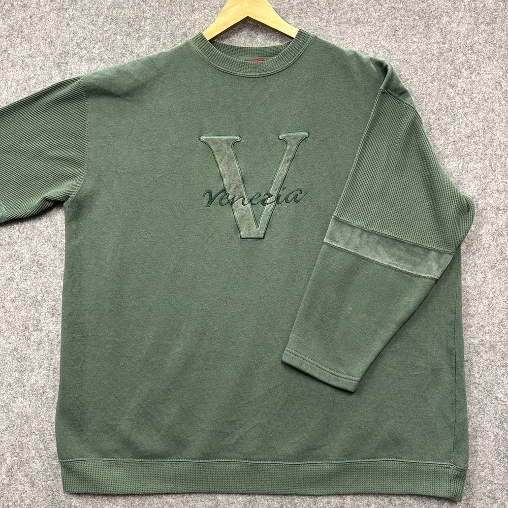 Venezia Jeans Sweatshirt Womans 14/16 (XL) Green Vintage 80s 90s‎ Waffle Fleece